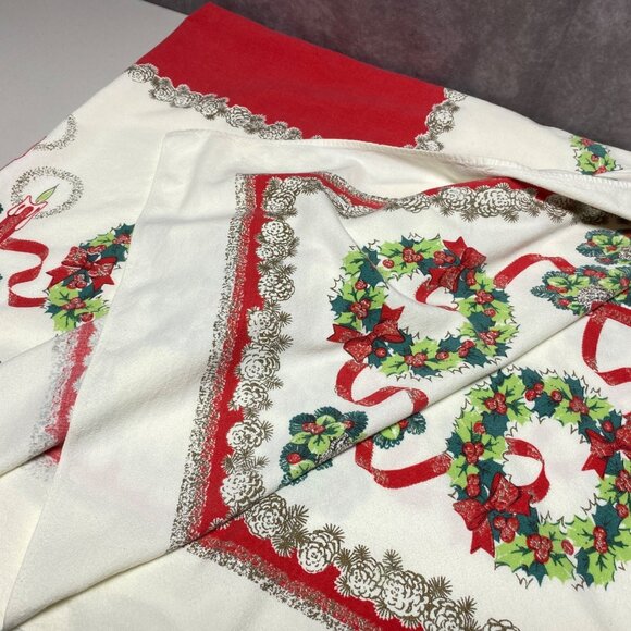 Vintage Christmas Tablecloth With Candles & Wreaths 56" x 48" Holiday Decor - Picture 12 of 13
